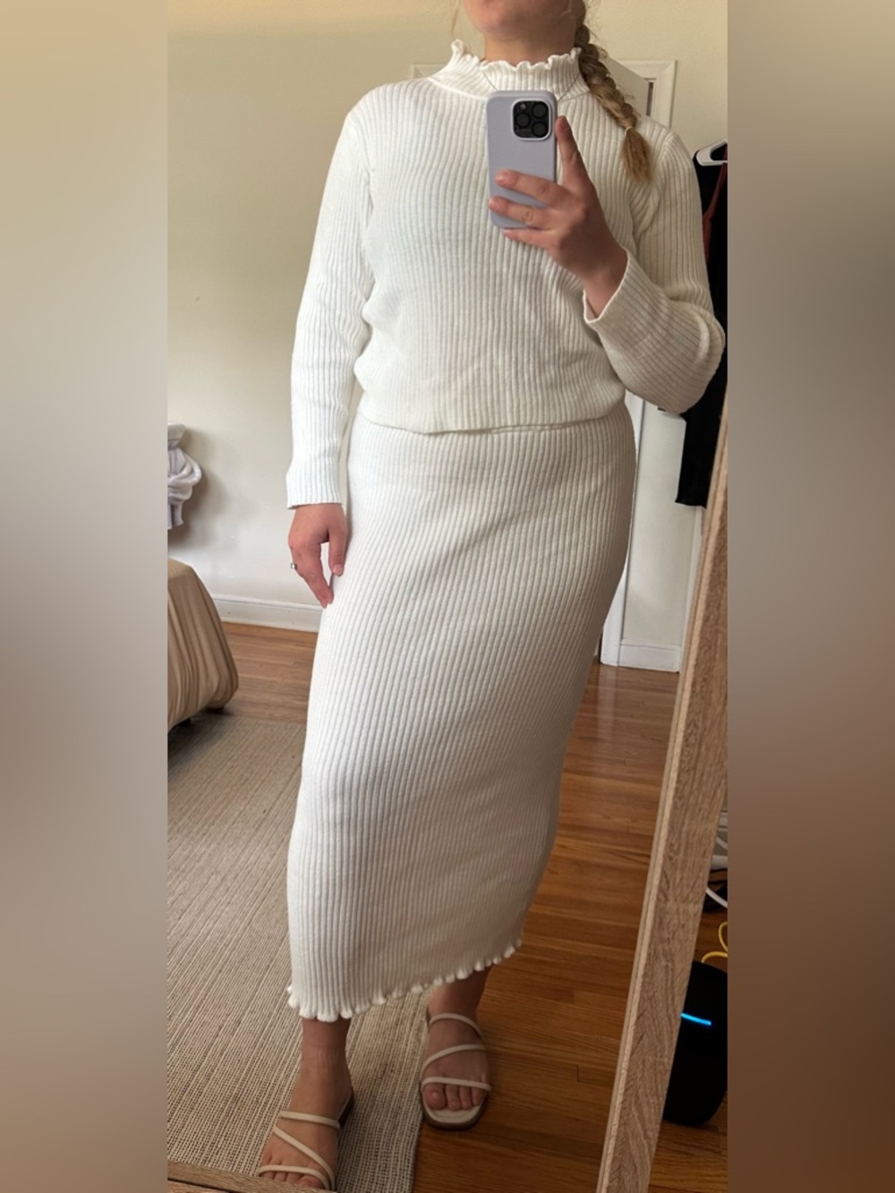 Petal & Pup Ribbed Midi Skirt in Cream
